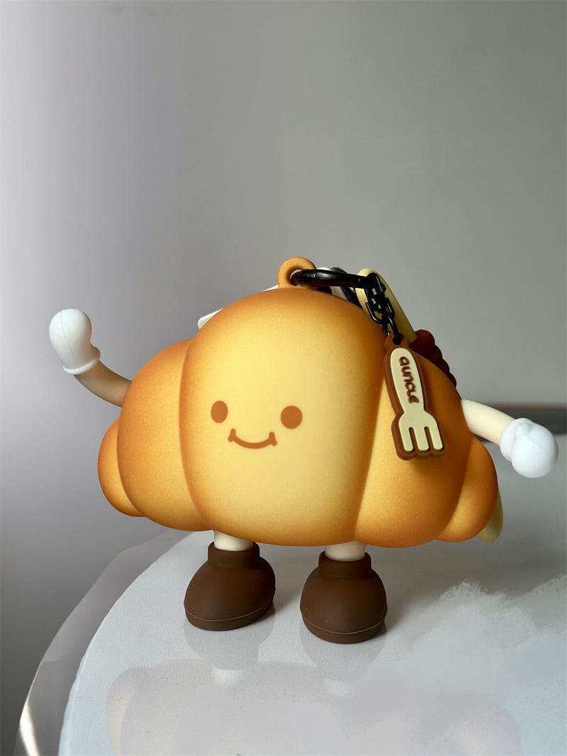 Cute Croissant-Shaped Mini Silicone Zipper Pouch, Smiling Bread Keychain Bag, Small Coin Purse & Earbud Case