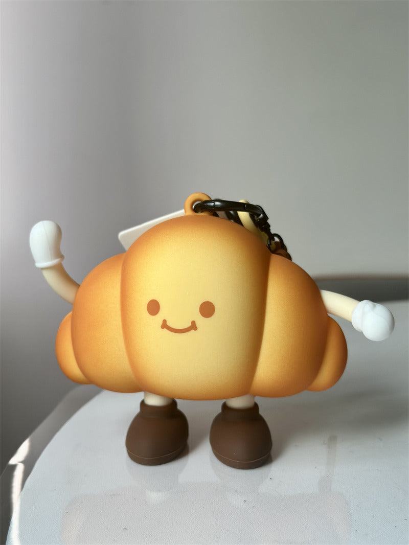 Cute Croissant-Shaped Mini Silicone Zipper Pouch, Smiling Bread Keychain Bag, Small Coin Purse & Earbud Case
