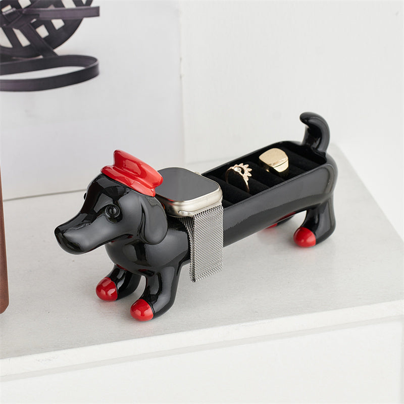 Cute Dachshund-Shaped Multi-Zone Storage Organizer - Cartoon Animal Decor for Jewelry, Keys & Small Accessories