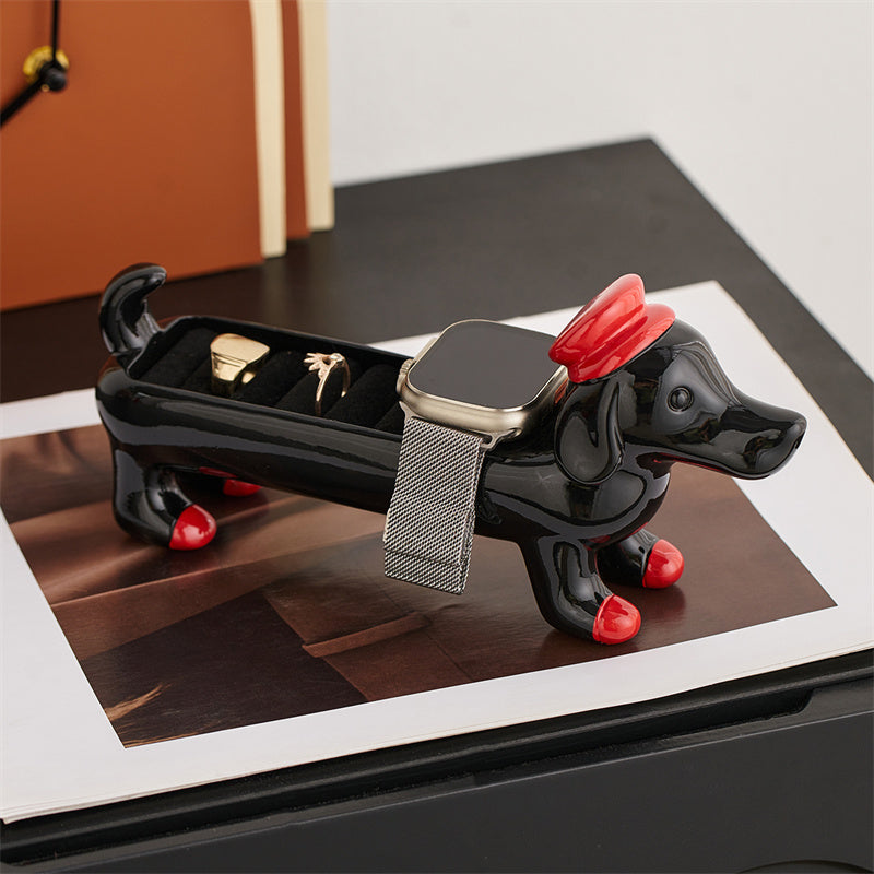 Cute Dachshund-Shaped Multi-Zone Storage Organizer - Cartoon Animal Decor for Jewelry, Keys & Small Accessories