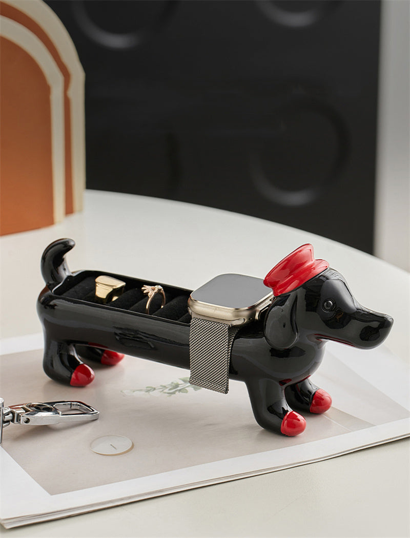 Cute Dachshund-Shaped Multi-Zone Storage Organizer - Cartoon Animal Decor for Jewelry, Keys & Small Accessories