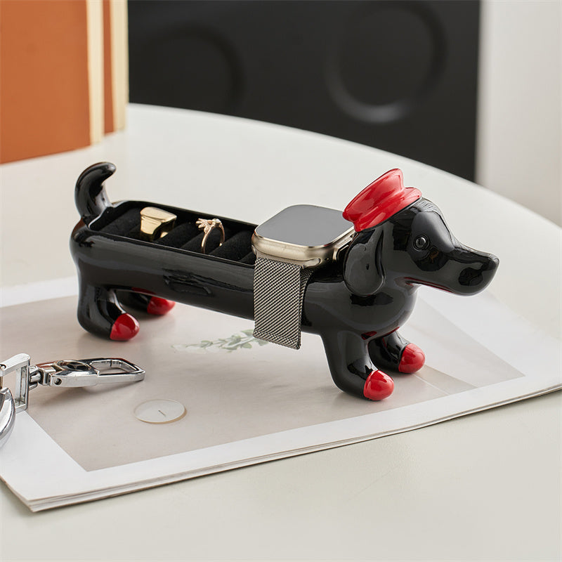 Cute Dachshund-Shaped Multi-Zone Storage Organizer - Cartoon Animal Decor for Jewelry, Keys & Small Accessories