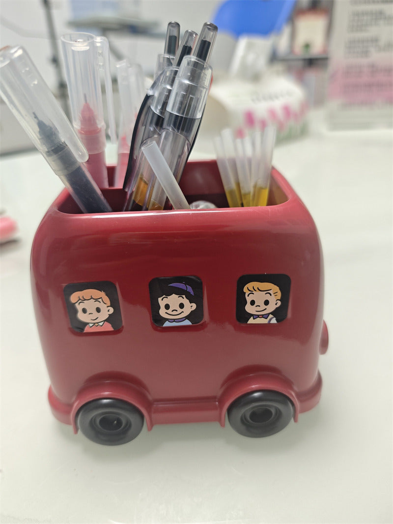 Cute Double‑Decker Bus Pen Holder, Cartoon Bus‑Shaped Desk Organizer, Fun School Supply Decor