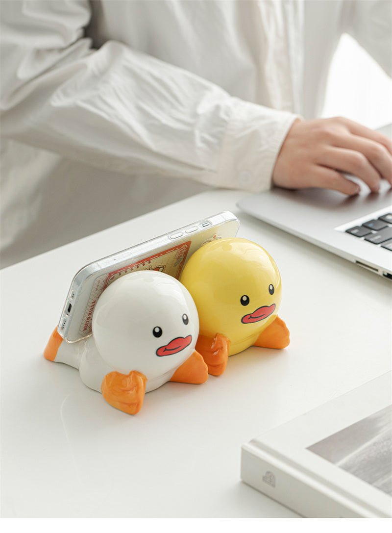 Cute Duck Ceramic Phone Stand,for Desk, Kitchen & Bedside