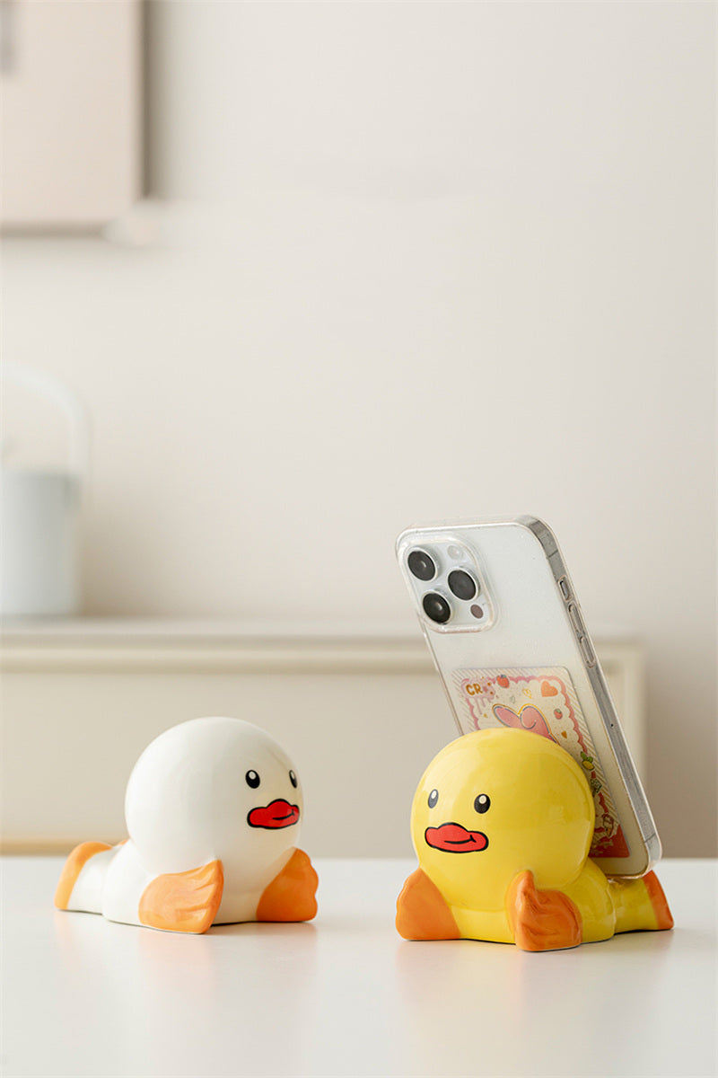Cute Duck Ceramic Phone Stand,for Desk, Kitchen & Bedside