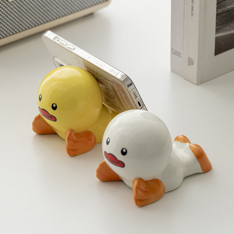 Cute Duck Ceramic Phone Stand,for Desk, Kitchen & Bedside