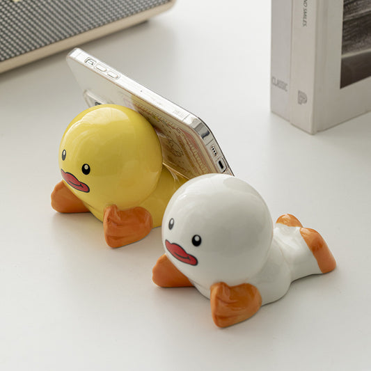 Cute Duck Ceramic Phone Stand,for Desk, Kitchen & Bedside