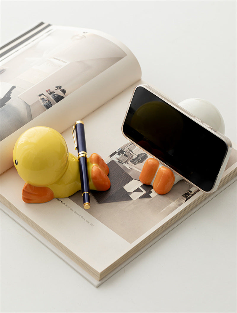 Cute Duck Ceramic Phone Stand,for Desk, Kitchen & Bedside