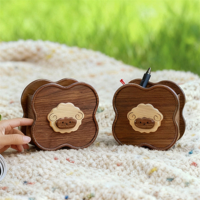 Cute Sheep Wooden Pen Holder - Black Walnut Wood Office Desktop Organizer