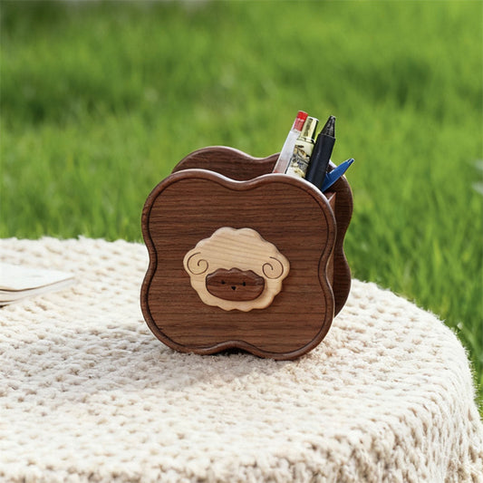 Cute Sheep Wooden Pen Holder - Black Walnut Wood Office Desktop Organizer
