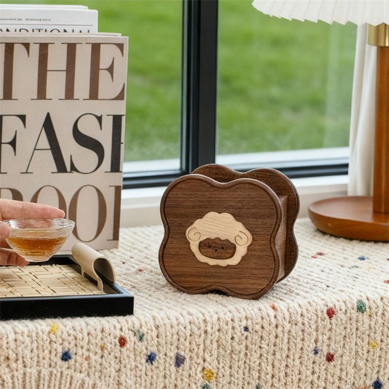 Cute Sheep Wooden Pen Holder - Black Walnut Wood Office Desktop Organizer