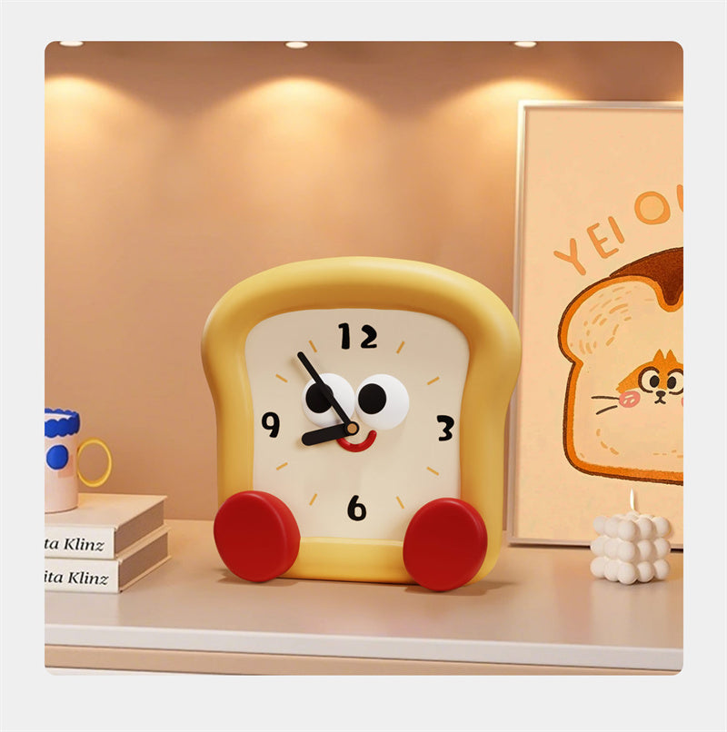 Cute Toast-Shaped Table Clock - Smiling Face Decorative Clock for Kids' Room & Kitchen