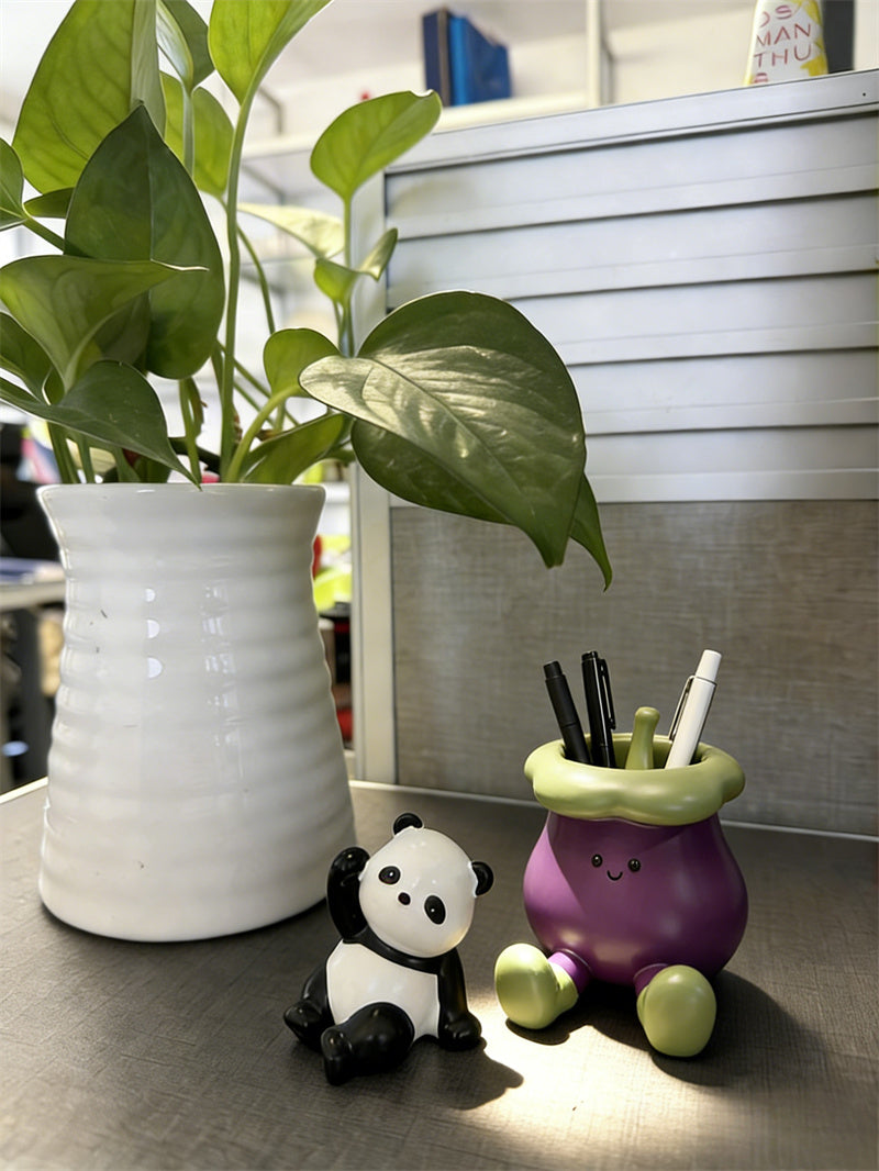 Cute Eggplant-Shaped Pen Holder & Phone Stand - Desktop Organizer for Office & Home