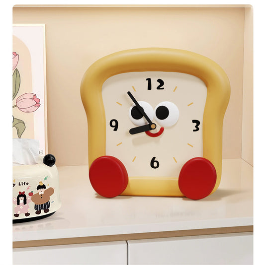 Cute Toast-Shaped Table Clock - Smiling Face Decorative Clock for Kids' Room & Kitchen