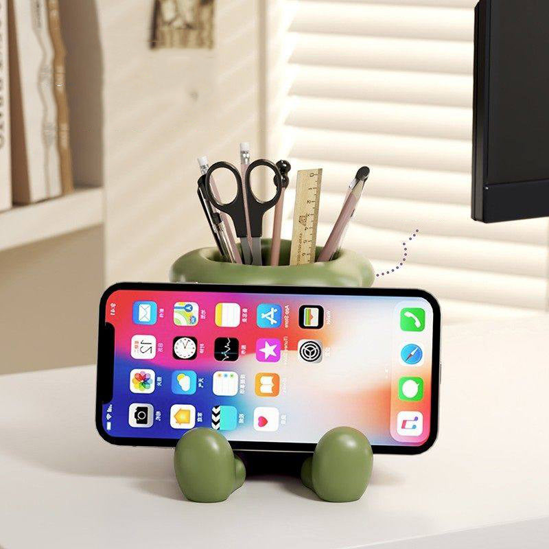 Cute Eggplant-Shaped Pen Holder & Phone Stand - Desktop Organizer for Office & Home