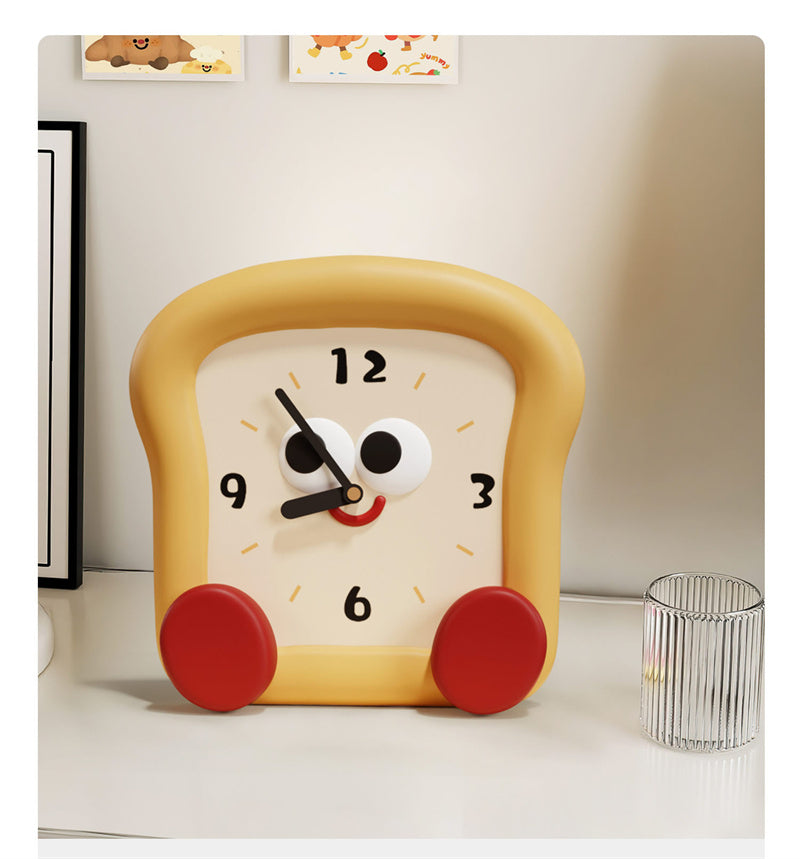 Cute Toast-Shaped Table Clock - Smiling Face Decorative Clock for Kids' Room & Kitchen