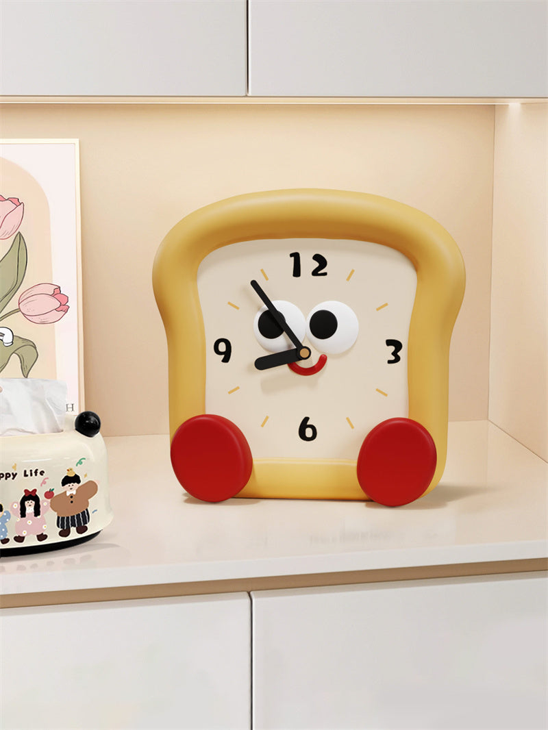 Cute Toast-Shaped Table Clock - Smiling Face Decorative Clock for Kids' Room & Kitchen