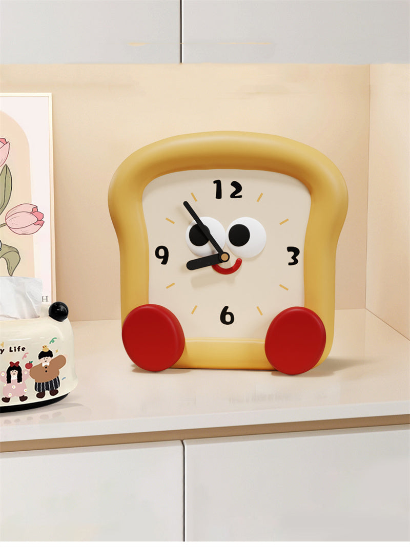 Cute Toast-Shaped Table Clock - Smiling Face Decorative Clock for Kids' Room & Kitchen