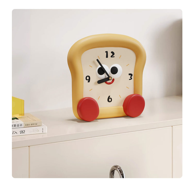 Cute Toast-Shaped Table Clock - Smiling Face Decorative Clock for Kids' Room & Kitchen