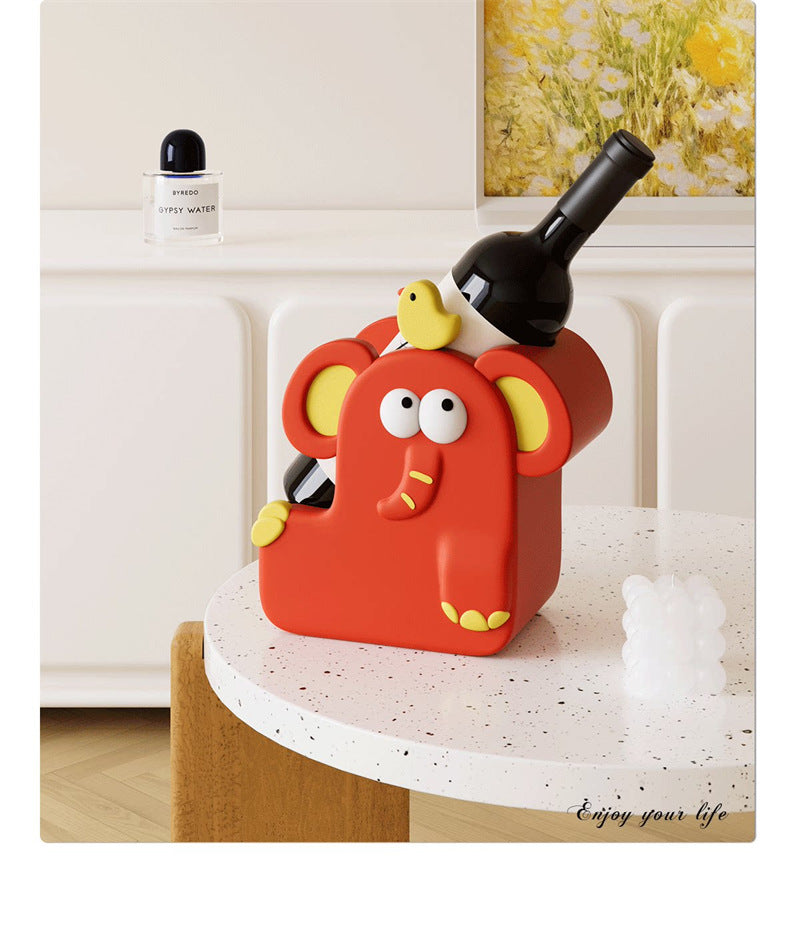 Cute Elephant Character Wine Rack - Cartoon Animal Single Bottle Holder for Home Decor