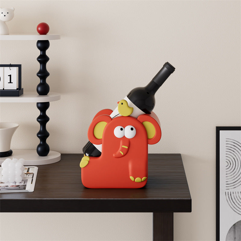 Cute Elephant Character Wine Rack - Cartoon Animal Single Bottle Holder for Home Decor