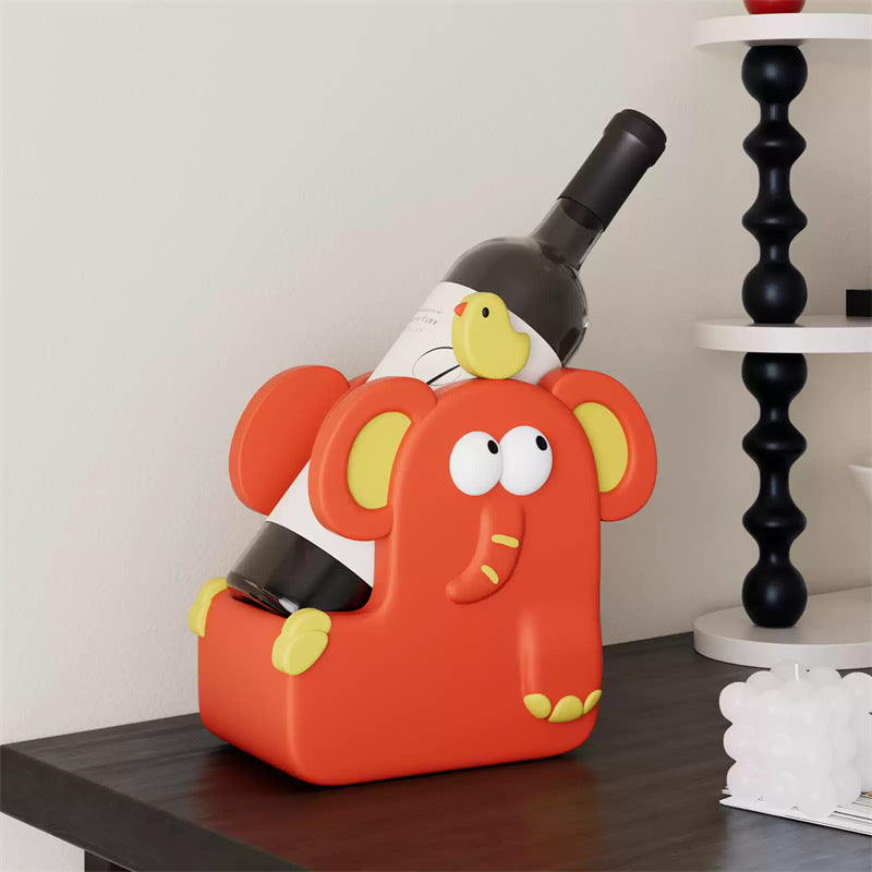 Cute Elephant Character Wine Rack - Cartoon Animal Single Bottle Holder for Home Decor