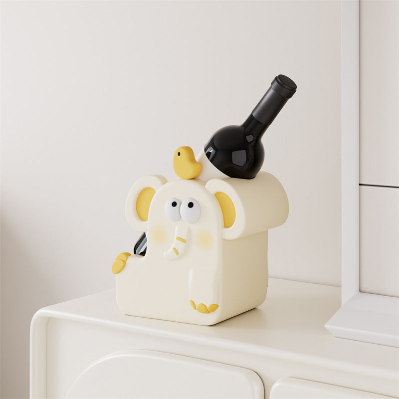Cute Elephant Character Wine Rack - Cartoon Animal Single Bottle Holder for Home Decor