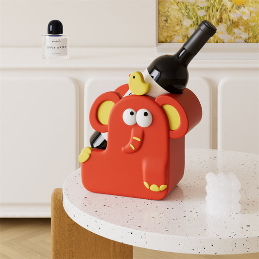 Cute Elephant Character Wine Rack - Cartoon Animal Single Bottle Holder for Home Decor