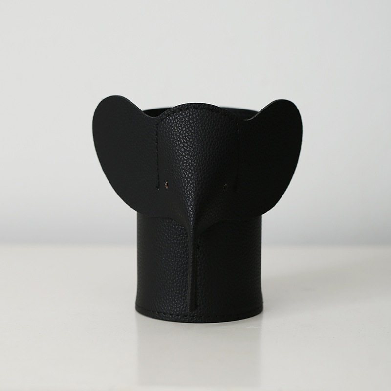 Cute Elephant Faux Leather Makeup Brush Holder, Leather Elephant Office Pen Holder, Desktop Vanity Storage Organizer