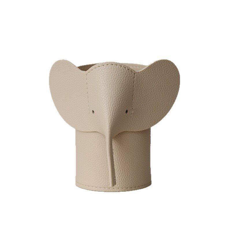 Cute Elephant Faux Leather Makeup Brush Holder, Leather Elephant Office Pen Holder, Desktop Vanity Storage Organizer