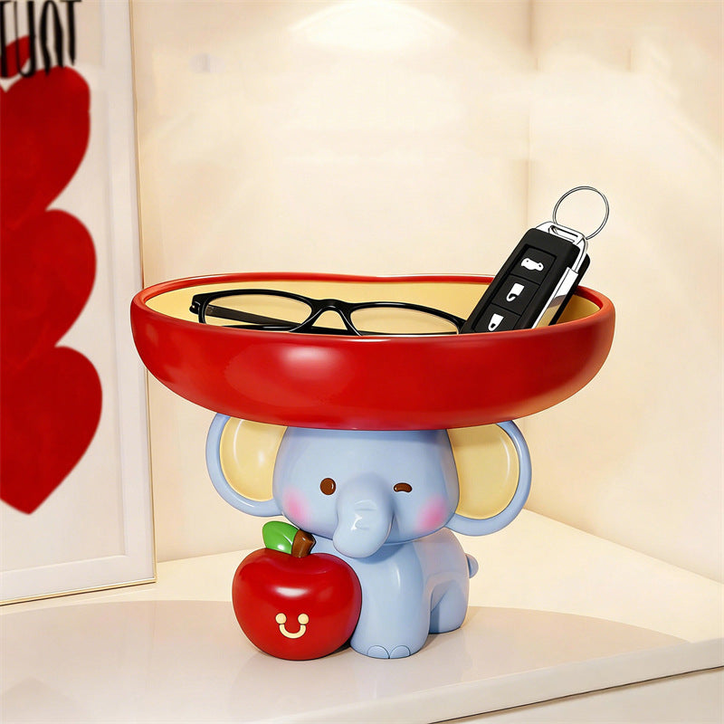 Cute Elephant Figurine with Candy Tray Key Holder Organizer for Home Decor Gift
