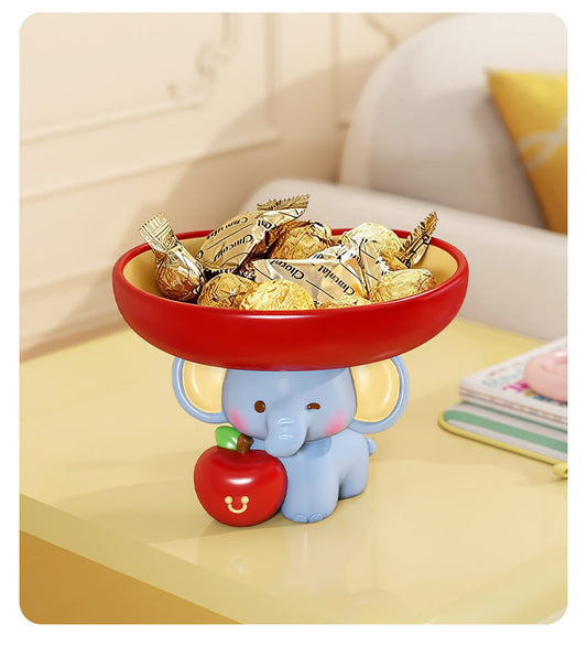 Cute Elephant Figurine with Candy Tray Key Holder Organizer for Home Decor Gift