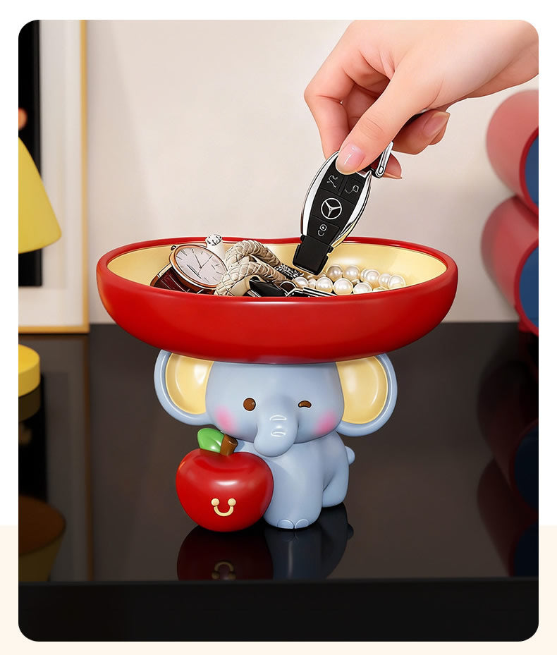 Cute Elephant Figurine with Candy Tray Key Holder Organizer for Home Decor Gift