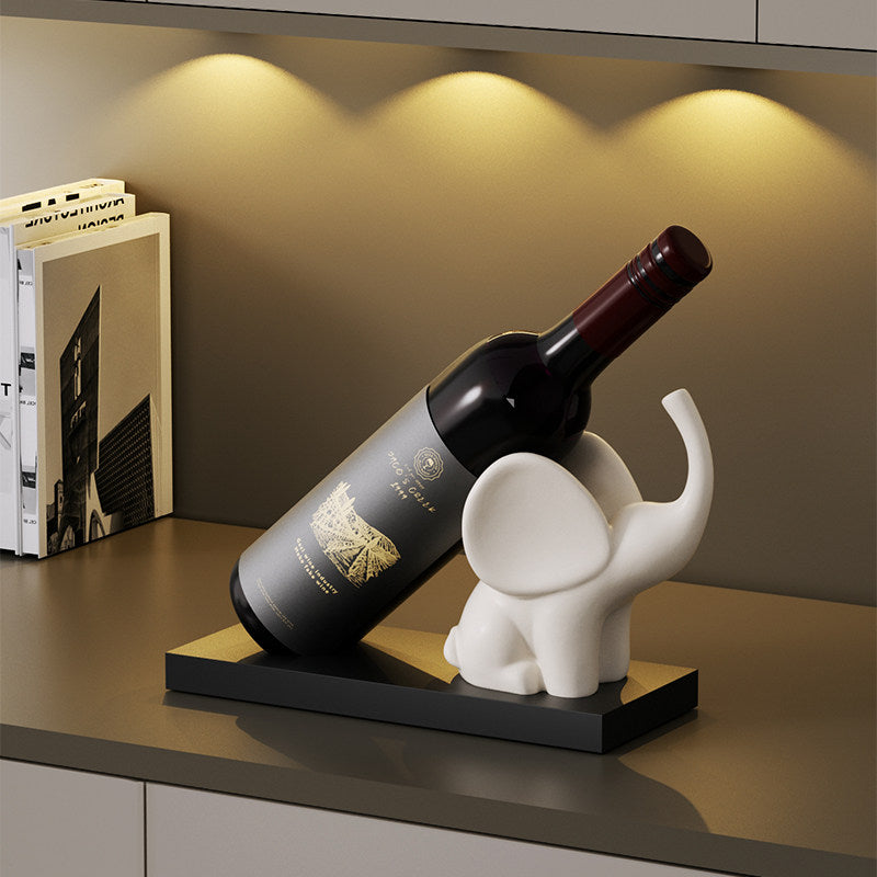 Cute Elephant Wine Bottle Holder, Sitting Elephant Wine Rack, Single Bottle Countertop Wine Display Stand, Minimalist Tabletop Bar Decor