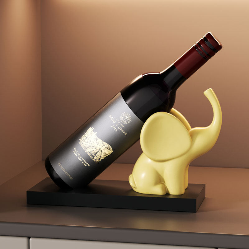 Cute Elephant Wine Bottle Holder, Sitting Elephant Wine Rack, Single Bottle Countertop Wine Display Stand, Minimalist Tabletop Bar Decor