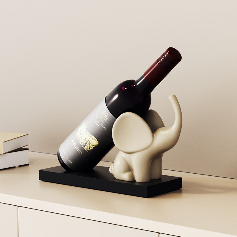 Cute Elephant Wine Bottle Holder, Sitting Elephant Wine Rack, Single Bottle Countertop Wine Display Stand, Minimalist Tabletop Bar Decor