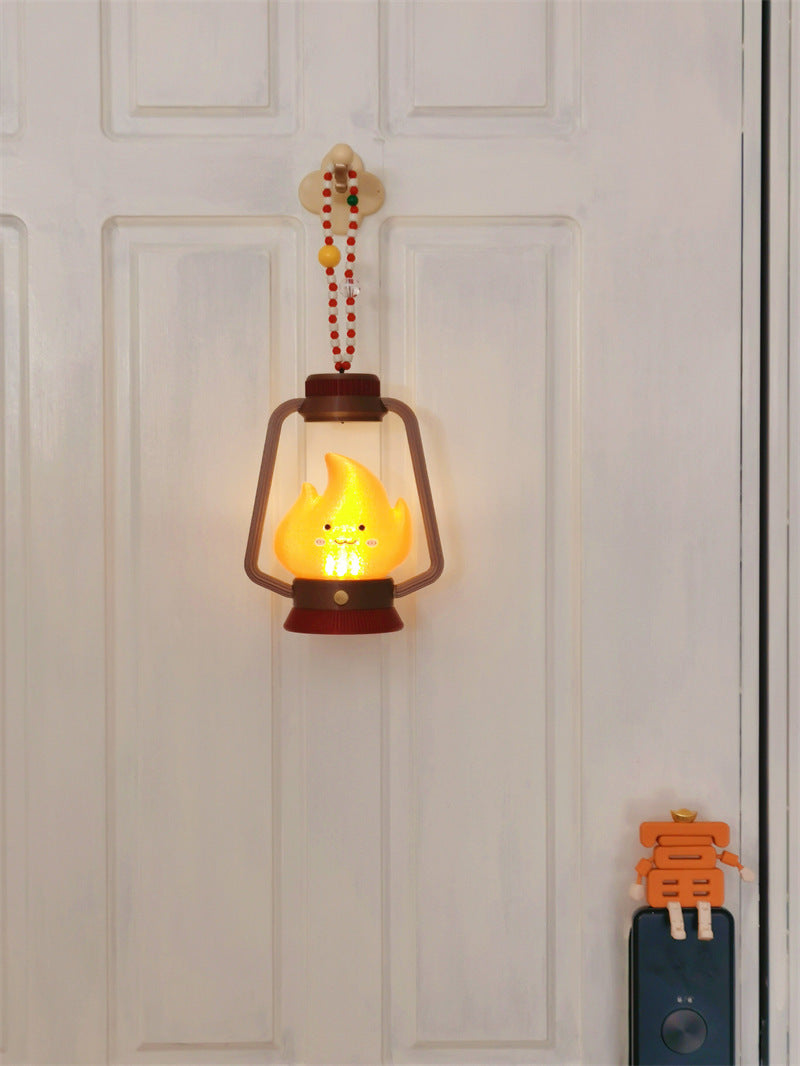 Cute Flame Character Retro Lantern Night Light - Rechargeable Mood Lamp for Bedroom & Camping