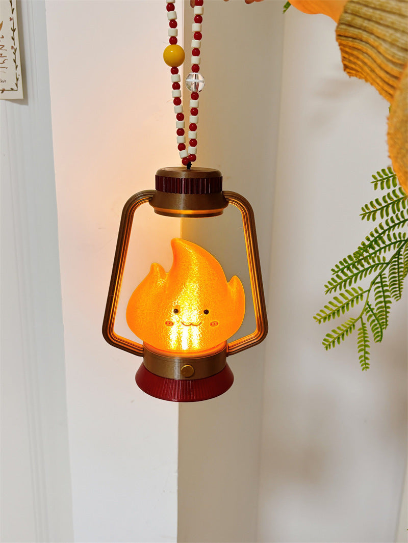 Cute Flame Character Retro Lantern Night Light - Rechargeable Mood Lamp for Bedroom & Camping