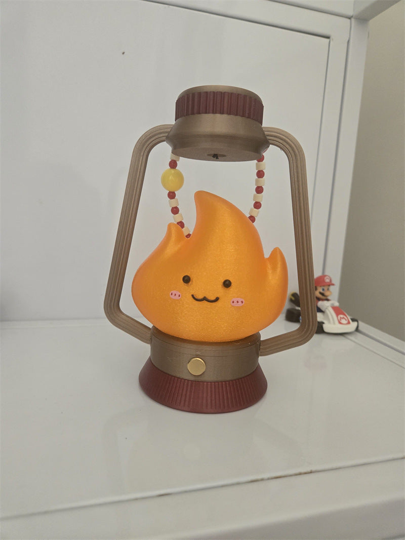 Cute Flame Character Retro Lantern Night Light - Rechargeable Mood Lamp for Bedroom & Camping