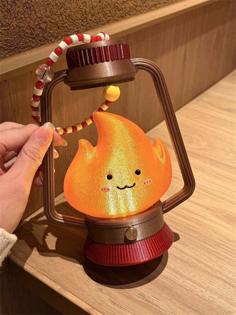 Cute Flame Character Retro Lantern Night Light - Rechargeable Mood Lamp for Bedroom & Camping