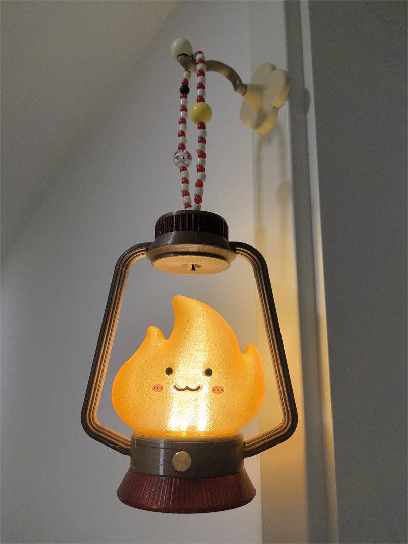 Cute Flame Character Retro Lantern Night Light - Rechargeable Mood Lamp for Bedroom & Camping