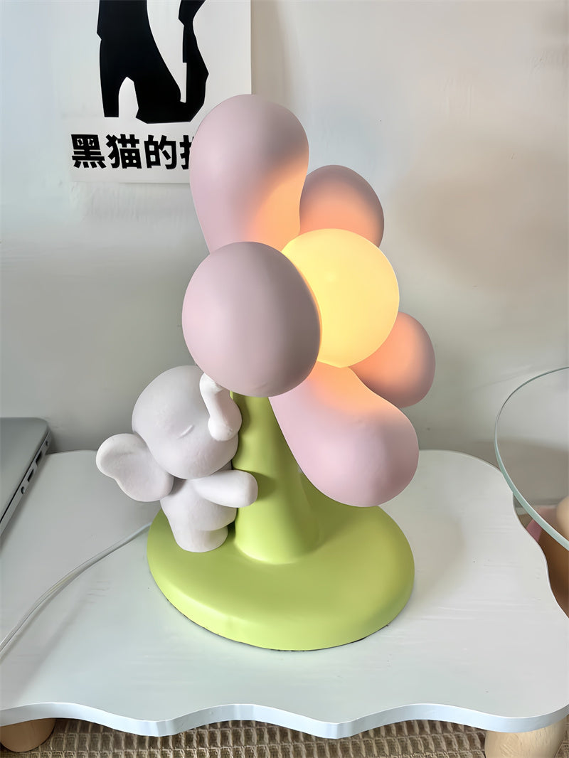 Cute Flower-Shaped Decor Table Lamp with Animal Accent - Soft Light Desk Lamp for Bedrooms & Kids Rooms