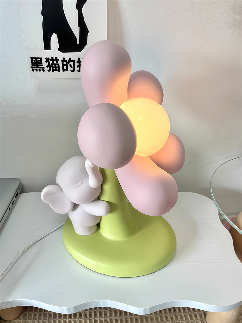 Cute Flower-Shaped Decor Table Lamp with Animal Accent - Soft Light Desk Lamp for Bedrooms & Kids Rooms