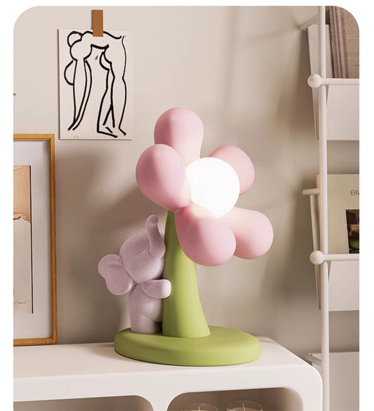 Cute Flower-Shaped Decor Table Lamp with Animal Accent - Soft Light Desk Lamp for Bedrooms & Kids Rooms
