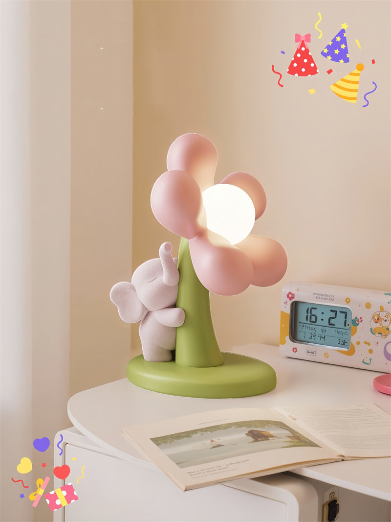 Cute Flower-Shaped Decor Table Lamp with Animal Accent - Soft Light Desk Lamp for Bedrooms & Kids Rooms