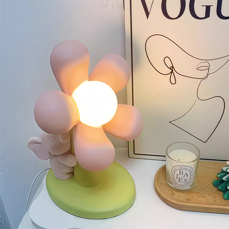 Cute Flower-Shaped Decor Table Lamp with Animal Accent - Soft Light Desk Lamp for Bedrooms & Kids Rooms
