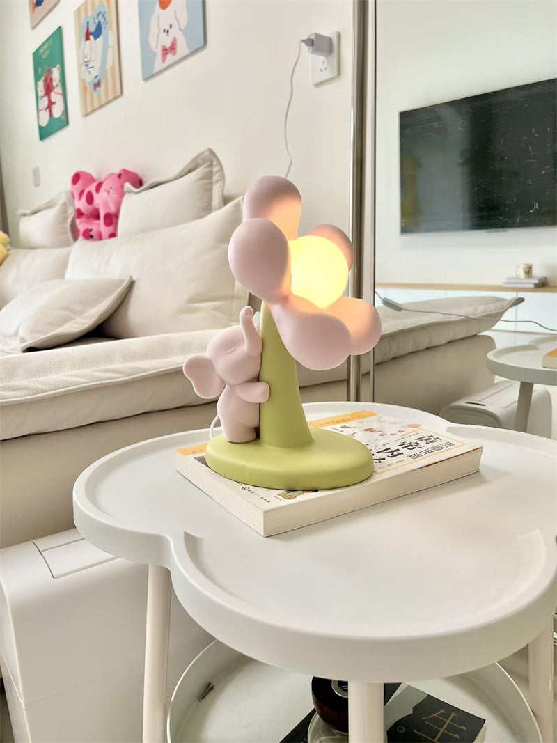 Cute Flower-Shaped Decor Table Lamp with Animal Accent - Soft Light Desk Lamp for Bedrooms & Kids Rooms