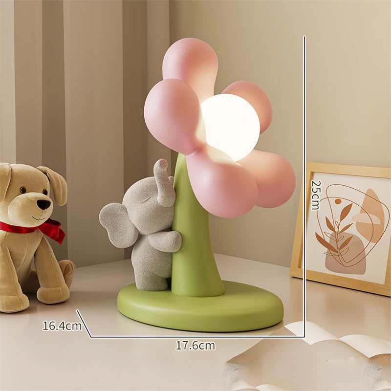 Cute Flower-Shaped Decor Table Lamp with Animal Accent - Soft Light Desk Lamp for Bedrooms & Kids Rooms