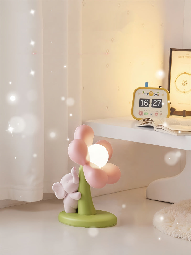 Cute Flower-Shaped Decor Table Lamp with Animal Accent - Soft Light Desk Lamp for Bedrooms & Kids Rooms