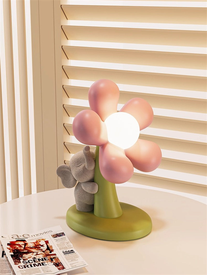 Cute Flower-Shaped Decor Table Lamp with Animal Accent - Soft Light Desk Lamp for Bedrooms & Kids Rooms